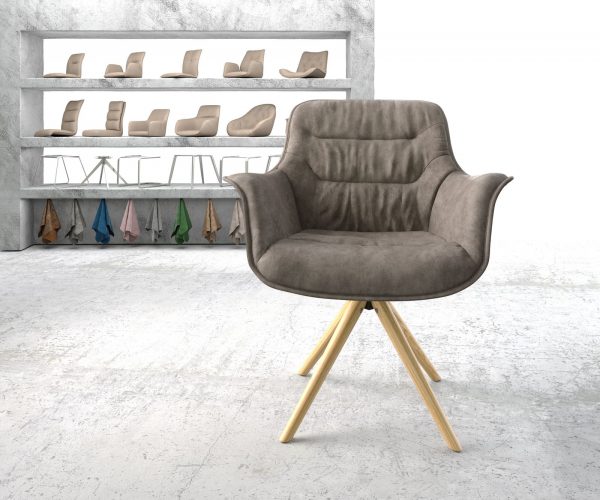 Otočná židle Kaira-Flex taupe vintage mikrovlákno dřevěná podnož zaoblená - Image 2