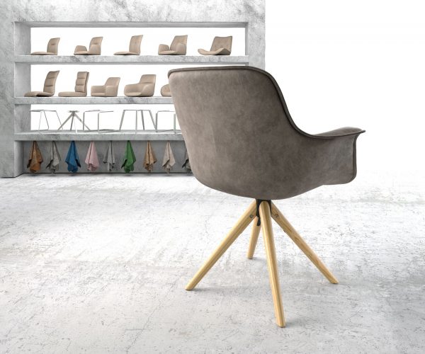Otočná židle Kaira-Flex taupe vintage mikrovlákno dřevěná podnož zaoblená - Image 3