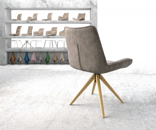 Otočná stolička Taimi-Flex taupe vintage z mikrovlákna s drevenou základňou - Image 3
