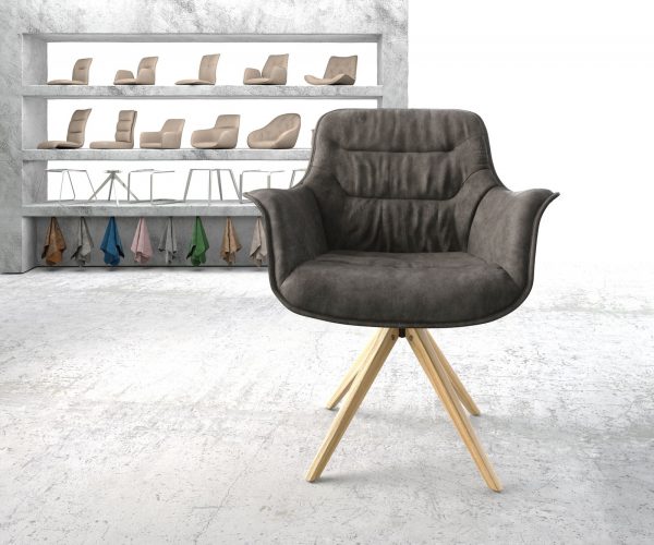 Otočná stolička Kaira-Flex antracit vintage z mikrovlákna s drevenou základňou - Image 2