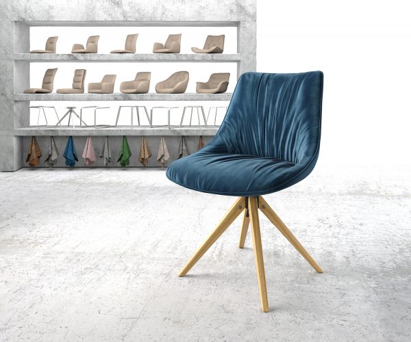 Otočná židle Elda-Flex Velvet Blue Dřevěný rám úhlový 180° otočný