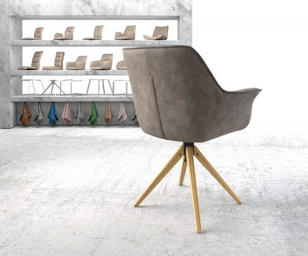 Otočná stolička Keila-Flex s podrúčkami taupe vintage z mikrovlákna s drevenou základňou - Image 3