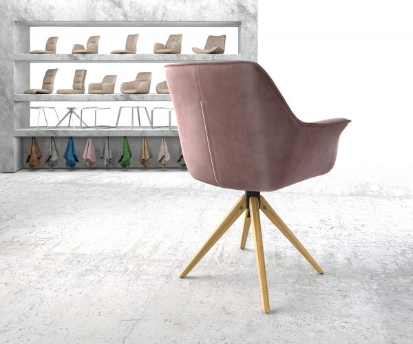 Otočná židle Keila-Flex s područkami Velvet Rosé Dřevěný rám úhlový 180° otočný - Image 3
