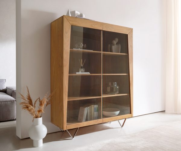 Skříň Kayu 115x150 cm přírodní akácie 2 dvířka podnož "V"