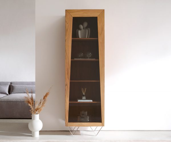 Vitrína Kayu 55x180 cm prírodná agátová vitrína 1-dverová v tvare V - Image 2