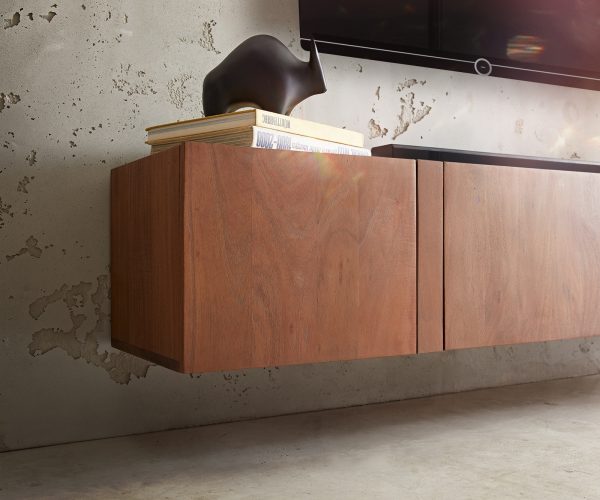 TV stolík Secara 175 cm akáciová hnedá 4 dvierka mramorový záves - Image 6
