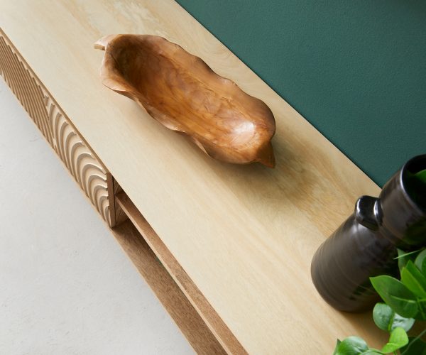 TV stolík Budaya mango prírodný 175 cm 2 dvierka 2 priehradky na zavesenie - Image 6