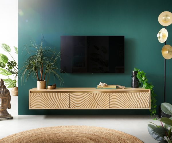 TV stolík Budaya mango prírodný 175 cm 3 dvierka závesné - Image 2