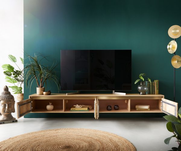 TV stolík Budaya mango prírodný 220 cm 4 dvierka závesné - Image 4
