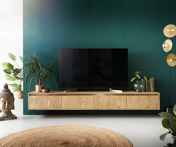 TV stolík Budaya mango prírodný 220 cm 4 dvierka závesné - Image 2