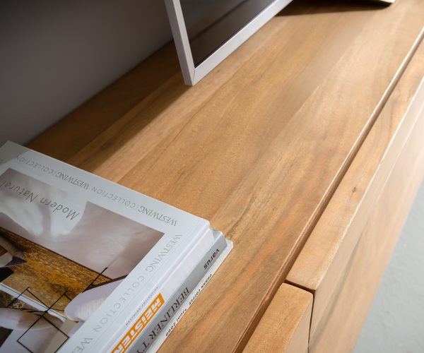 TV stolík Kayu 200 cm akácia prírodná 4 dvierka závesné - Image 4