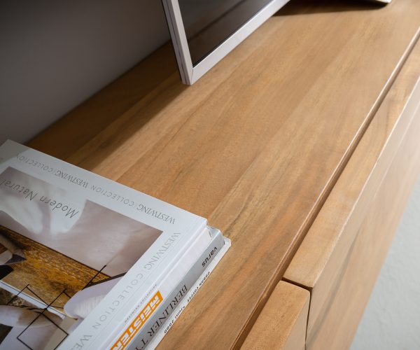 TV stolík Kayu 240 cm akácia prírodná 4 dvierka závesné - Image 4