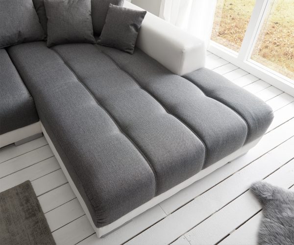 Josea 300x220 cm Sedací souprava imitace kůže Bílá/Šedá Recamiere Pravá - Image 5