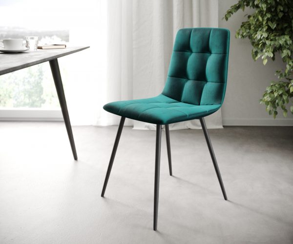 Sada 4 jídelních židlí Caro-Adesso Petrol Velvet se 4 kuželovitými nohami