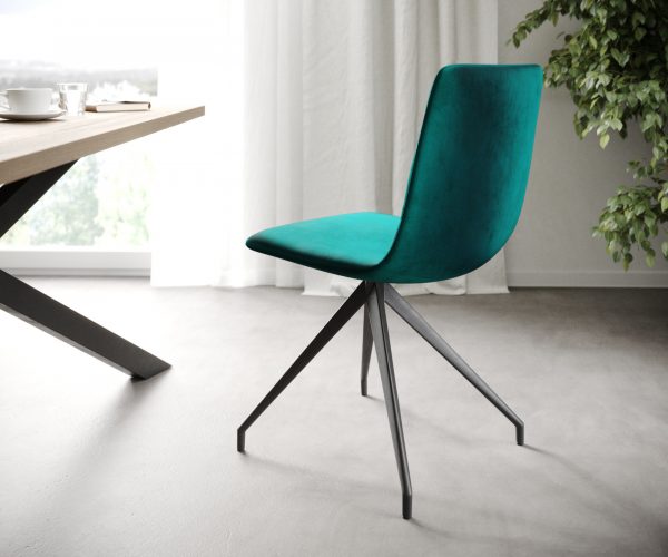 Sada 4 jídelních židlí Trado-Adesso Petrol Velvet Cross Frame Conical - Image 2