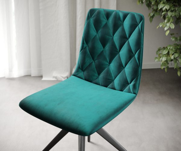 Sada 4 jídelních židlí Trado-Adesso Petrol Velvet Cross Frame Conical - Image 4