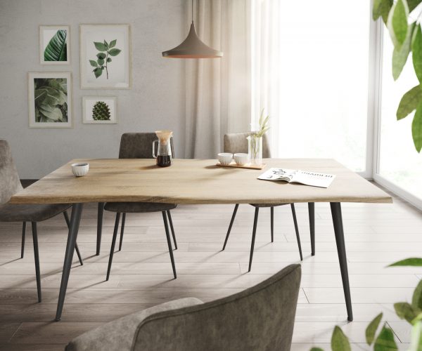 Jídelní stůl Adesso 180x90 dubový vzhled hrana stromu 4 nohy kuželová černá - Image 2