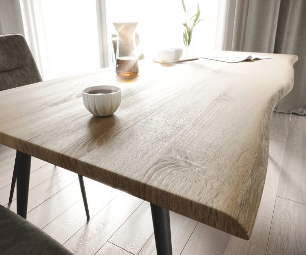 Jídelní stůl Adesso 180x90 dubový vzhled hrana stromu 4 nohy kuželová černá - Image 4