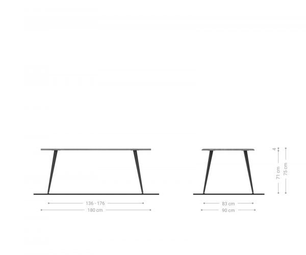 Jídelní stůl Adesso 180x90 dubový vzhled hrana stromu 4 nohy kuželová černá - Image 7
