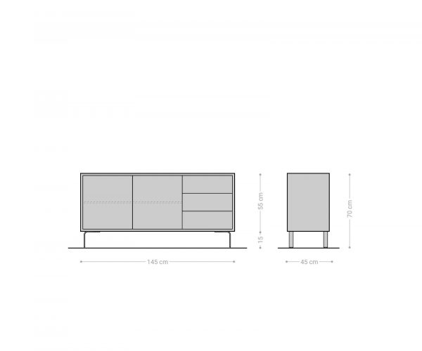 Komoda Fevo 145 cm akácia prírodná 2 dvierka 3 zásuvky Podstavec v tvare L - Image 7