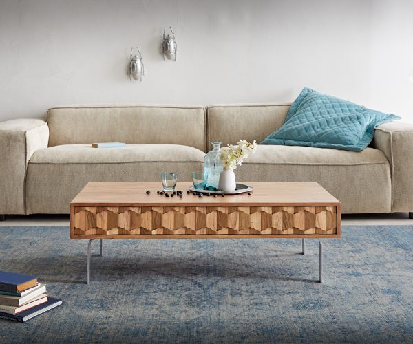 Konferenčný stolík Fevo 115x60 cm prírodná agátová podnož v tvare L čierna - Image 2