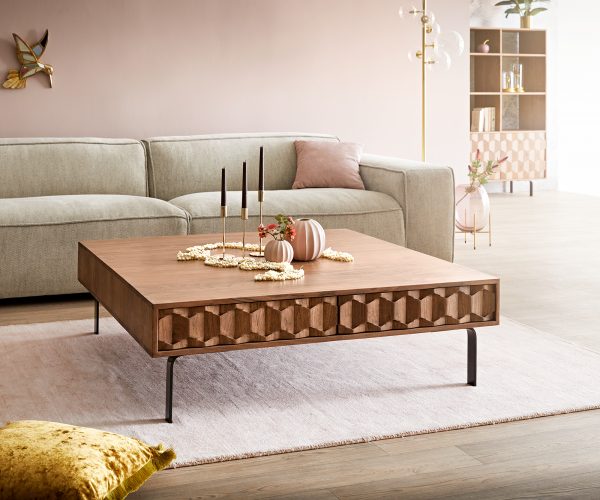 Konferenčný stolík Fevo 115x115 cm akáciová hnedá Podstava v tvare L čierna
