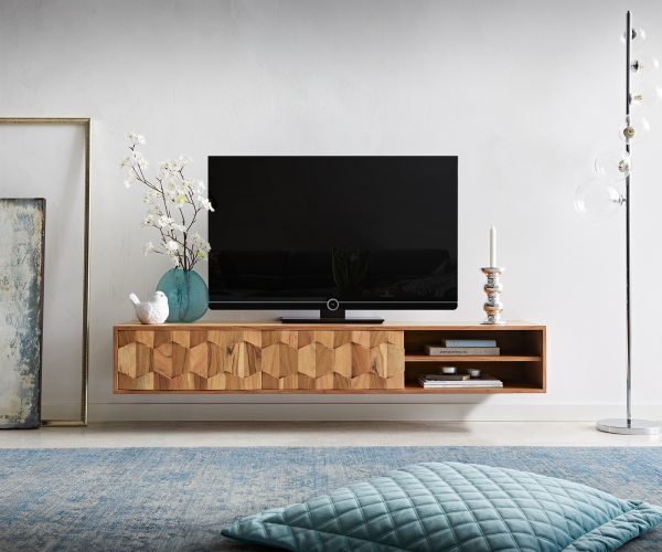 TV stolík Fevo 160 cm akácia prírodná 2 dvierka závesné - Image 2