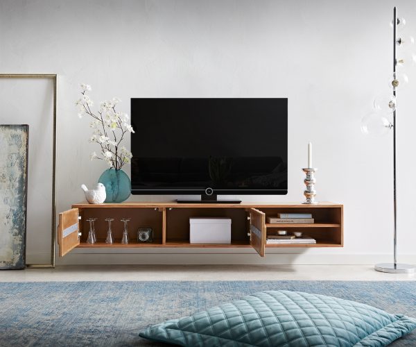 TV stolík Fevo 160 cm akácia prírodná 2 dvierka závesné - Image 4