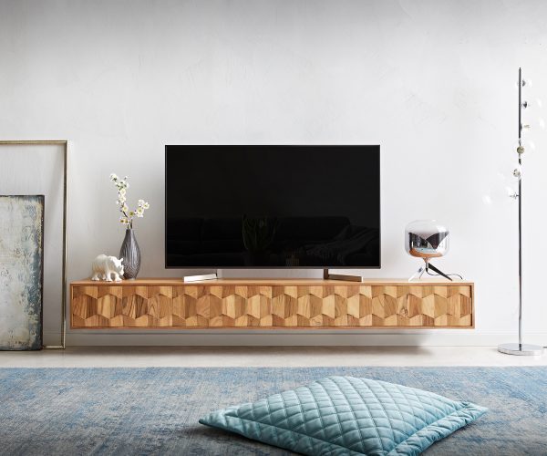 TV stolík Fevo 220 cm akácia prírodná 4 dvierka závesné - Image 2