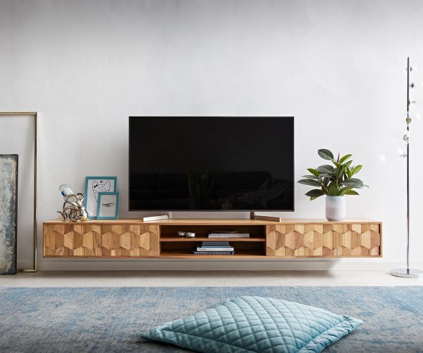 TV stolík Fevo 240 cm akácia prírodná 4 dvierka závesné - Image 2