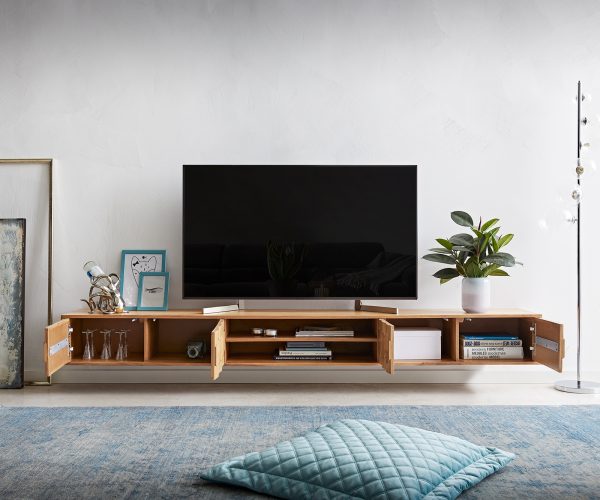 TV stolík Fevo 240 cm akácia prírodná 4 dvierka závesné - Image 4
