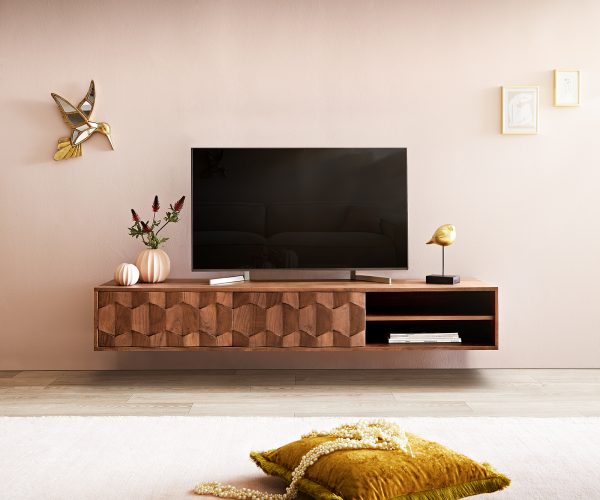 TV stolík Fevo 160 cm akáciová hnedá 2 dvierka na pántoch - Image 2