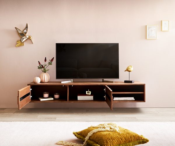 TV stolík Fevo 160 cm akáciová hnedá 2 dvierka na pántoch - Image 4