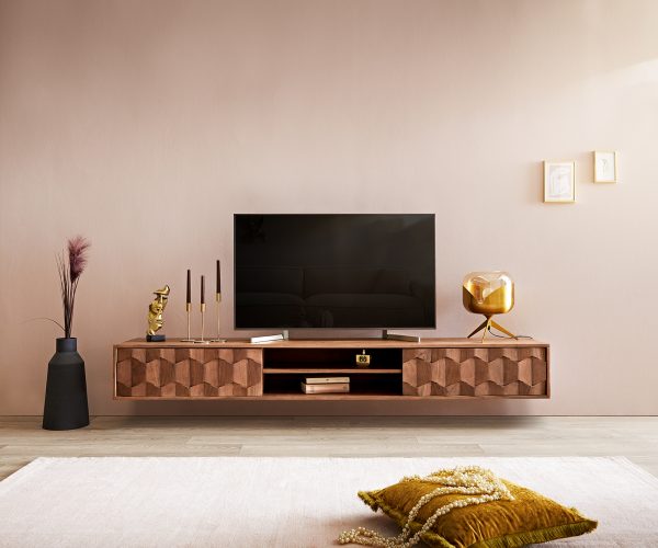 TV stolík Fevo 200 cm akáciová hnedá 2 dvierka na pántoch - Image 2