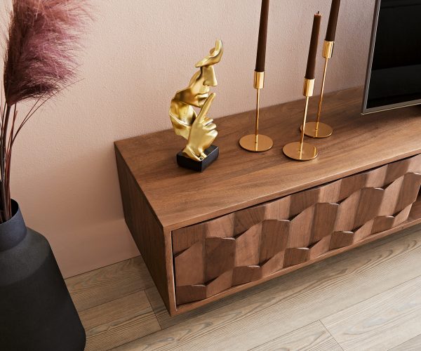 TV stolík Fevo 200 cm akáciová hnedá 2 dvierka na pántoch - Image 5