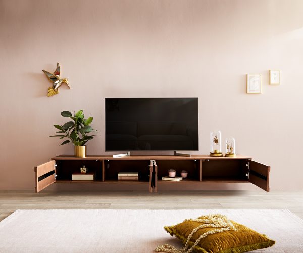 TV stolík Fevo 200 cm akáciová hnedá 4 dvierka na pántoch - Image 4