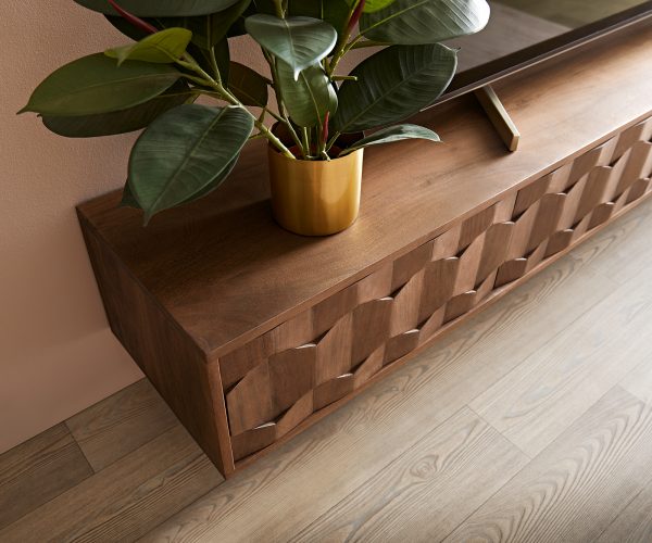 TV stolík Fevo 200 cm akáciová hnedá 4 dvierka na pántoch - Image 5