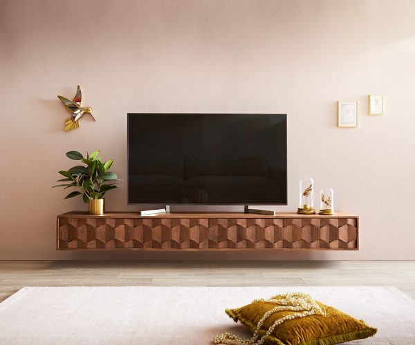 TV stolík Fevo 220 cm akáciová hnedá 4 dvierka na pántoch - Image 2