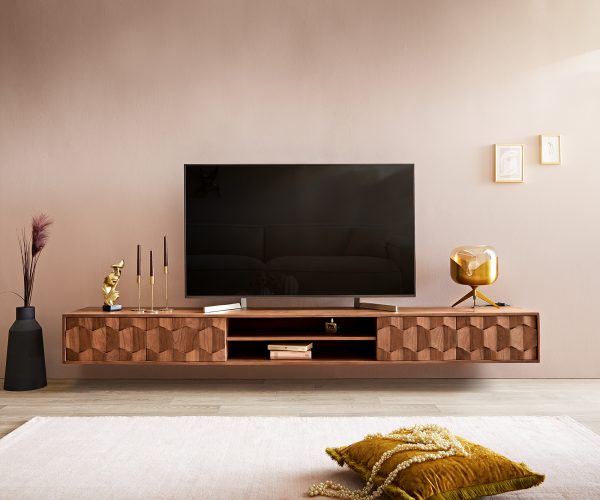 TV stolík Fevo 240 cm akáciová hnedá 4 dvierka na pántoch - Image 2