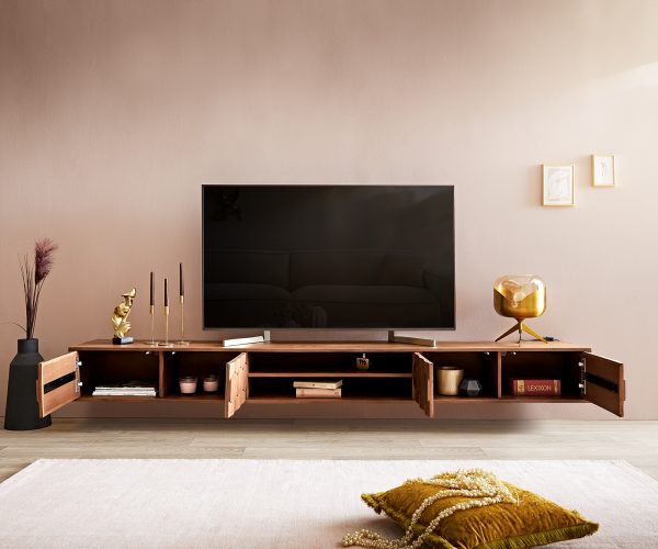 TV stolík Fevo 240 cm akáciová hnedá 4 dvierka na pántoch - Image 4