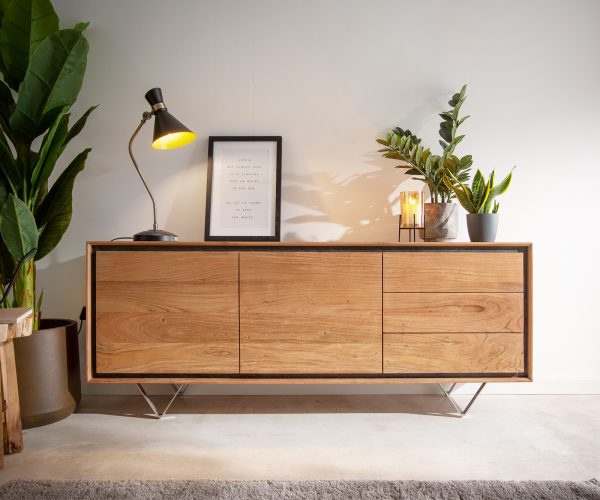 Komoda Stonegrace 175 cm prírodná akácia 2 dvierka 3 zásuvky kamenné drevo podstavec v tvare V - Image 2