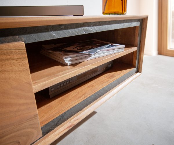 TV stolík Stonegrace 175 cm prírodná akácia 2 dvierka 2 priehradky kamenná dyha na zavesenie - Image 4
