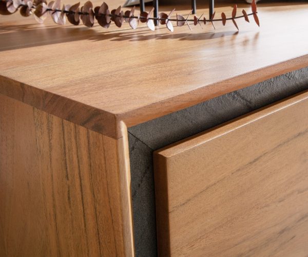 TV stolík Stonegrace 240 cm akáciový prírodný kameň 2 dvierka 1 priehradka 2 zásuvky na zavesenie - Image 5