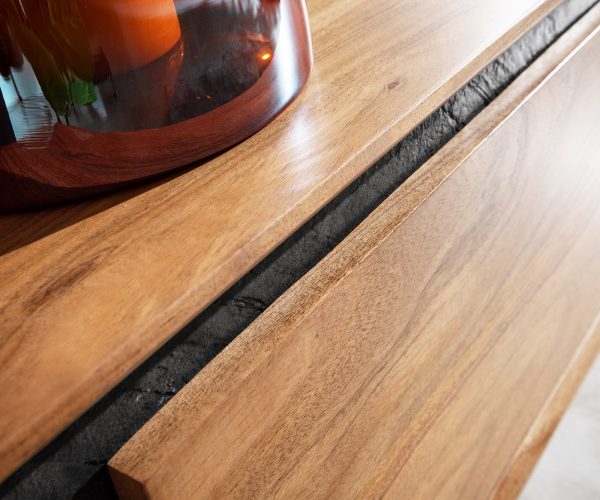 TV stolík Stonegrace 145 cm akácia prírodná 3 dvierka kamenná dyha na zavesenie - Image 6