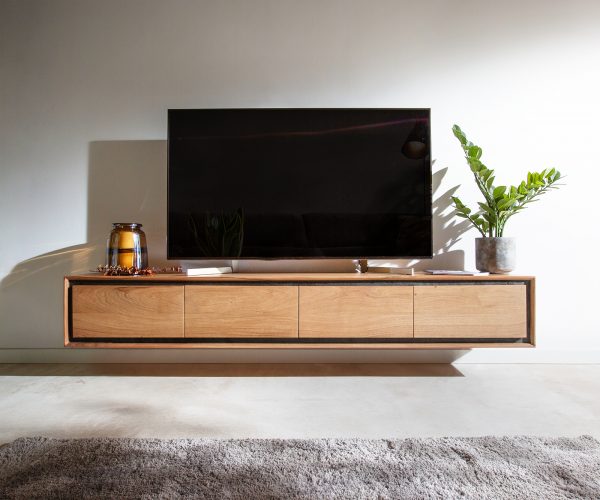 TV stolík Stonegrace 200 cm akácia prírodná 4 dvierka kamenná dyha na zavesenie - Image 2