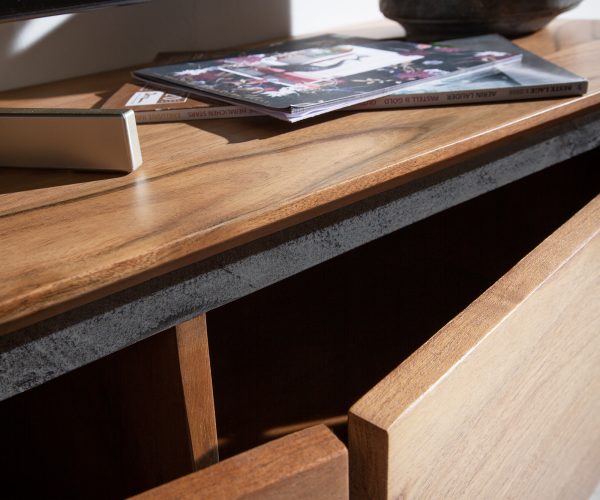 TV stolík Stonegrace 200 cm akácia prírodná 4 dvierka kamenná dyha na zavesenie - Image 6