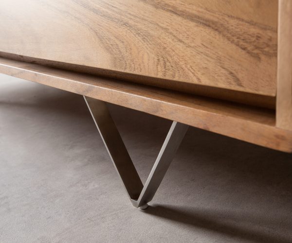 Komoda Eloi 240x40 cm prírodná akácia 2 dvierka 6 zásuviek podstavec v tvare V nerezová oceľ - Image 6