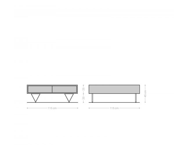 Konferenčný stolík Eloi 115x115 cm prírodná akácia 4 zásuvky podstava v tvare V nerezová oceľ - Image 5