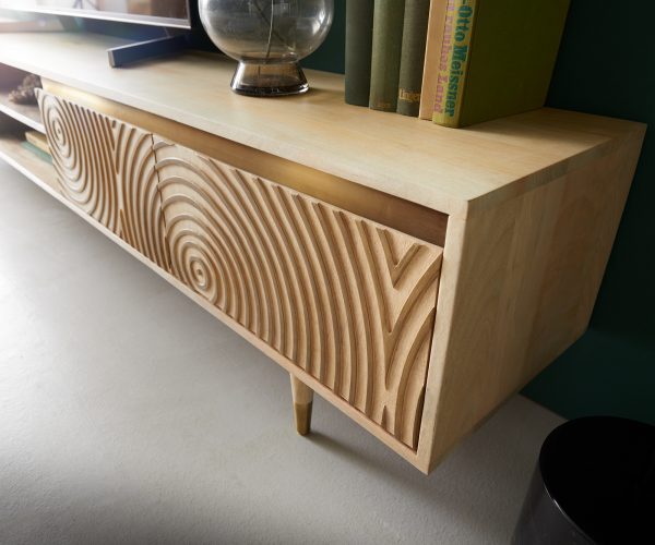 TV stolík Budaya mango prírodný 220 cm 4 dvierka okrúhla základňa - Image 7