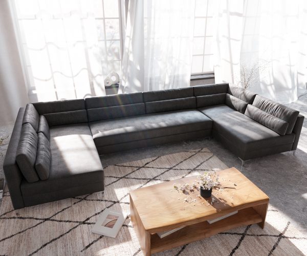 Pohovka v tvare U Elio XL 400x185 cm imitácia kože vintage antracit - Image 4